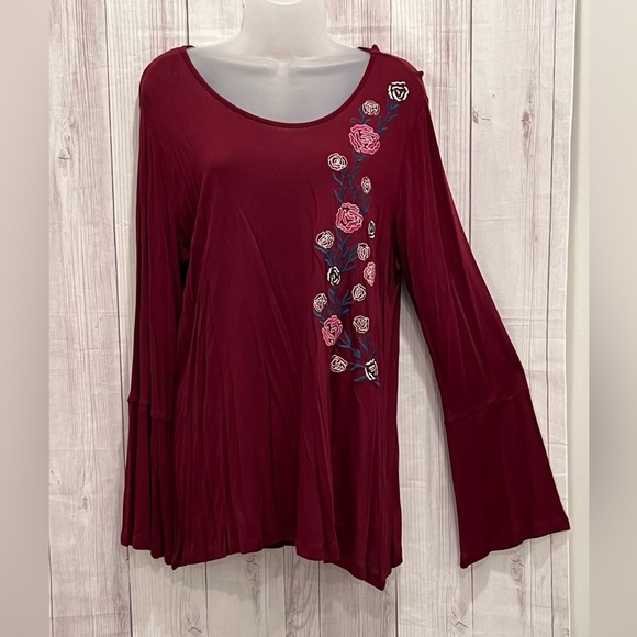 NY COLLECTION beautiful long bell sleeve embroidered blouse size XL - Picture 6 of 12